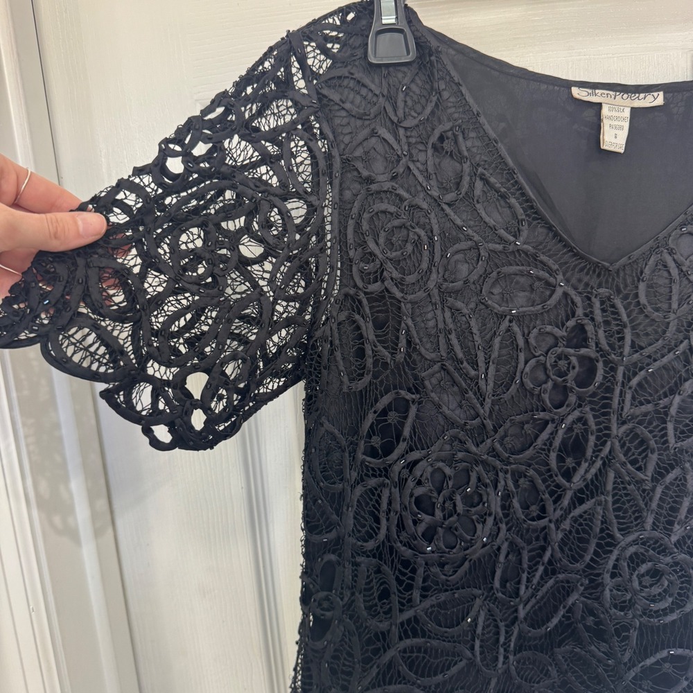 Silken‎ Poetry 100% Silk Hand Crochet Top Womens Small